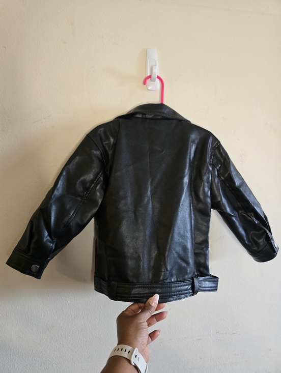 Kids Faux Leather Moto Jacket Black Biker Unisex Size 110 Edgy Style NWT - Picture 11 of 14